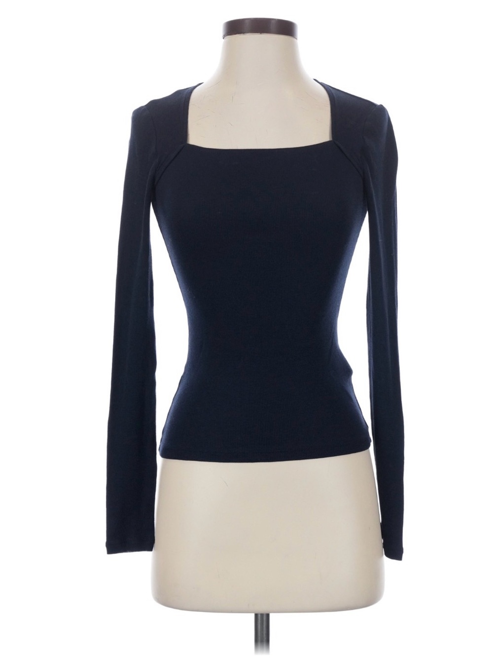 Madewell Navy Blue Square-Neck Ribbed Long Sleeve Top